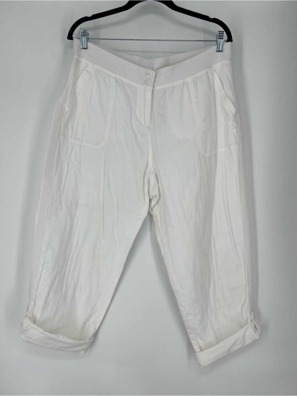 J. JILL White Cotton Cropped Roll-Up Casual Pants